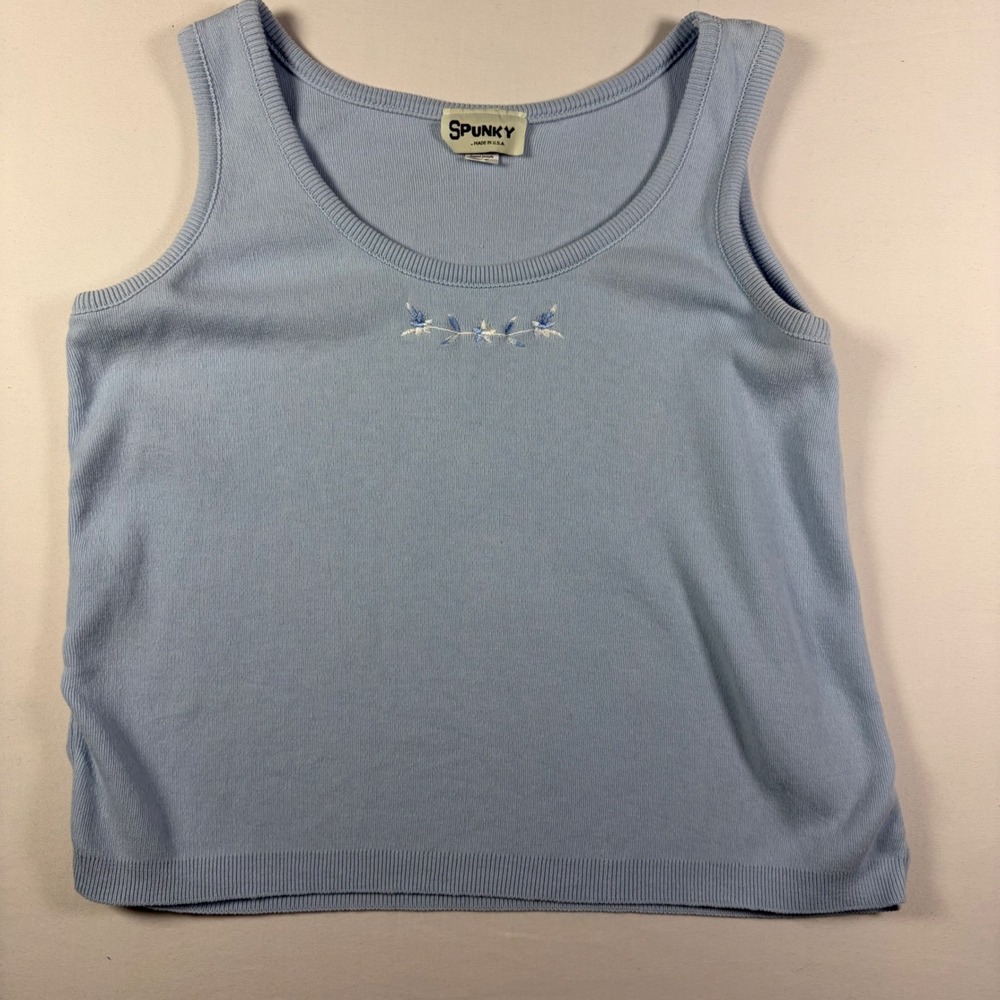 Spunky Tank Top Vintage Y2K Knit Preppy Cottagecore Floral Embroidered Women L